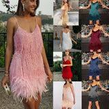 Shopmocho 2025 Summer New Fashionable Framed Sequins Feather Patchwork Dress Colorful Amazon Direct Sales Women's Sleeveless Dress