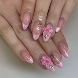 Shopmocho 24Pcs Mid-length 3D Flowers Design Fingertips Sweet Butterfly Yellow Ripple Almond False Nails Detachable Full Cover Press Ons