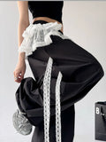 Shopmocho American retro trend patchwork lace skirt casual women's wide leg pants summer Y2K millennium fashion women's pants emo