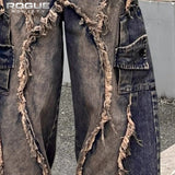 SHOPMOCHO Y2K Grunge Deconstructed Distressed Jeans Unisex Patchwork Washed Wide Leg Denim Pants Hip Hop Streetwear Harajuku Punk Trousers