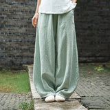Shopmocho Cotton Linen Bloomers Wide Leg Pants Women Vintage Full Length Fashion Elegent Pants Solid Elasitic Waist Spring Autumn 5XL