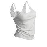 SHOPMOCHO Angel Wings Vest 3D Embossed Wings Embroidery Spaghetti Strap Vest Y2K Women Gothic Fashion Summer Sexy Slim Backless Short Top