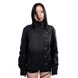 SHOPMOCHO Y2k Fencing Jacket Vintage Wash Gradient Irregular Buttons Unisex Jacket Gothic Harajuku Streetwear Canvas Cotton Casual Jacket