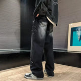 Shopmocho Star Embroidery Straight Casual Men Jeans Gothic Neutral New Wide Leg Loose Hip-hop Fashion Youth Streetwear Denim Trousers Y2K