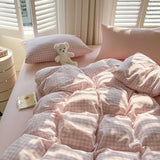 Shopmocho Ins Pink Plaid Bedding Set No Filler Twin Queen Size Comforter Cover Flat Sheet Pillowcase Girls Boys Solid Blanket Duvet Duvet