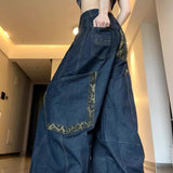 SHOPMOCHO Deeptown Y2K Retro Women Jeans Big Pocket Scimitar Leopard Wide Leg Denim Cargo Pants Harajuku Baggy Autumn Streetwear Trousers