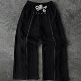 Shopmocho Casual versatile fashion trend personalized fashion street loose black rock Wide Leg Men Korean  Trousers  Streetwear pants