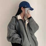 Shopmocho Gray Feel Women's Chic Winter Hot Sale Of The Season New French Vintage Turn-down Collar Loose Woolen Coat Jacket Female Fashion