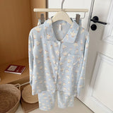 SHOPMOCHO Sweet Cute Goose Print Korean Fashion Women's Pajamas Nightwear Kawaii Casual Lapel Neck Y2K Pajamas Set Autumn New Loungewear
