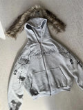Shopmocho Winter Fashion Streetwear Women's Gothic Punk Faux Fur Hooded Jacket With Cross Print Trendy Edgy Zip - Up Sweatshirt 2025 New
