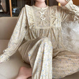 SHOPMOCHO Ladies Pajamas Garden Style Student Casual Long Sleeve Pants Two-Piece Bow Set Nightwear Women Four Season Academic Atmosphere