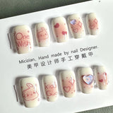 SHOPMOCHO 10Pcs Wearable Cat Eyes Series Short Square Press On Nails Kawaii Cartoon Cat Rabbit Rhinestone Gradients Full Cover False Nails