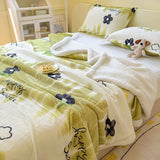 SHOPMOCHO Winter Cartoon Printed Lamb Wool Blanket Thick and Warm Coral Fleece Blanket for Office Napping Fluffy Soft Plush Bedspread