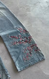 SHOPMOCHO Men Women Cherry Blossom Knight All Embroidery Denim Pants Y2k Vintage Baggy Street Straight Jeans High Waisted Washed Blue Jean