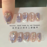 SHOPMOCHO 10Pcs Wearable Cat Eyes Series Short Square Press On Nails Kawaii Cartoon Cat Rabbit Rhinestone Gradients Full Cover False Nails