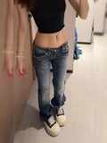 SHOPMOCHO Y2K Gothic Embroidery Hot Diamonds Denim Pants Harajuku Retro Hip Hop Low Waist Jeans Fashion Hot Girl Casual Straight Jeans