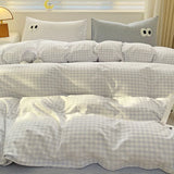 Shopmocho Small Fresh Cream Style Striped Simple Embroidery Big Eyes Four-piece Bed Sheet Quilt Cover Bed Sheet Dormitory Three-piece Set