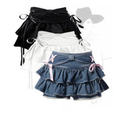 SHOPMOCHO New Fashion Women Hot Girl Sweet Kawaii Bow Vintage Y2k Clothes American Streetwear Sexy Summer A-line Gothic Mini Denim Skirts