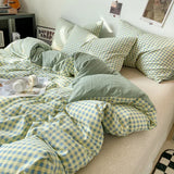 SHOPMOCHO Japanese Style Check Queen Quilt Cover Set 1/3 Pcs Soft Washed Duvet Cover and Pillowcase or Only Duvet Covers Skin-friendly
