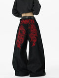 SHOPMOCHO American Retro Embroidered Pattern Hip-Hop Jeans Suitable for Both Men and Women Y2K Street Cool Floor Length Wide Leg Pants