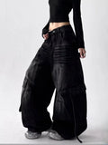 SHOPMOCHO 2025 American Retro Y2K Style Washed Distressed Blue Baggy Women's Cargo Jeans Pants For Woman Clothing Wide Leg Denim Trousers