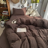 SHOPMOCHO Bedding Set Ins Ambiance Blue Coffee Grid Mixed With Washed Cotton Minimalist Four Piece Set Fitted Sheets Duvet Cover