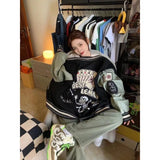 SHOPMOCHO American New Retro Letter Flocking Splicing Jacket Female Y2K High Street Fashion Hip-hop Loose Tooling Baseball Uniform Jacket