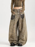 SHOPMOCHO 2025 American Retro Y2K Style Distressed Khaki Baggy Pleated Women's Jeans Pants Woman Clothing Wide Leg Cotton Long Trousers