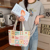 SHOPMOCHO Cartoon Print Women's Shoulder Bag Large Capacity Ladies Tote Handbags Soft Quilted Female Travel Shopping Bags Girls Book Bag