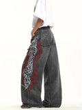 SHOPMOCHO Y2K High Street Dark Fashion Gothic Unisex Jeans American Harajuku Baggy Straight Pants Hip Hop Rock Trend Wide Pants