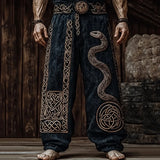Shopmocho Men's retro Viking Celtic art knot 3D printed casual pants drawstring straight leg pants summer beach pants