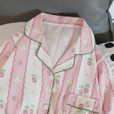 SHOPMOCHO Print Flower Soft Thin Women's Pajama Set Autumn New Casual 2 Pieces Pajama Set Full Length Sleepwear for Sleeping Home Suits