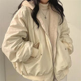 Shopmocho Both Sides Thicken Coat New Zipper Hooded Women Winter Jacket Oversized Elegant Solid Fashion Warm Coats Casual Ladies Outerwear