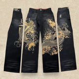 SHOPMOCHO Japanese Retro Selvedge Jeans Man Y2K High-end Brand Natural Indigo Dip Dyeing Harajuku Mopping Pants