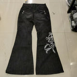 SHOPMOCHO New High Waist Harajuku Loose Embroidered Women Jeans with Rock Punk Style Y2K Micro La Retro Wide Leg Pants