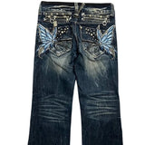SHOPMOCHO Embroidered Women Jeans Y2K Millennium Harajuku Slim Flared Jeans American Fashion High Street Large Size Butterfly