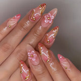 Shopmocho Blue White French 3D Flower Shell Nail Art Summer Beach Fashion Almond False Nails Detachable Finished Fake Nails Press on Nails