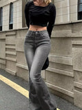 Shopmocho Women Flare Stretch Moustache Jeans Fashion Skinny Bell Bottom High Waist Gray Denim Pants Lady Classic Y2K Punk Long Trousers