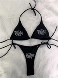 Shopmocho 2000s Woman Punk New Beach Swimwear gothic clothes BRAT Rhinestone printing Grunge Swimsuit Bikini Y2K Bathing Suits Lace Up ﻿