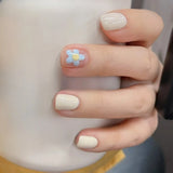 Shopmocho 24Pcs Pink Cat Blue Love Cute Short Ballet Press on False Nails Sweet French Cat Eye Bow Star Designs Style Detachable Nails Set