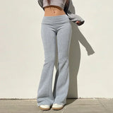 Shopmocho Casual Sexy Basic Solid Flare Pants Y2K Slim Low-Waisted Boot Cut Pants Women 2025 Autumn Spring Fashion Streetwear Lady