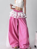 Shopmocho American retro trend patchwork lace skirt casual women's wide leg pants summer Y2K millennium fashion women's pants emo