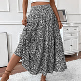 Shopmocho Women's Fashion Pleated Floral Print Elastic Waist Loose Splicing A Line Skirt Skirts for Women Women's Skirt Skirts for Women