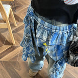 Shopmocho Star Layer Outfits Plaid Skirt Hip-hop Shirt Extender Lace Up Hip Scarf Y2K Korean Style Ruffled Edge Waistband