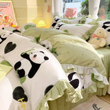 Shopmocho Cartoon Washed Cotton Bed Sheet Four-piece Set Non-cotton Thickened Brushed Quilt Cover Bed Skirt Style Princess Style Bedroom