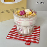 Shopmocho INS Pink Bow Glass Cups Iced Coffee Mug Clear Drinking Glasses Tumbler Milk Tea Juice Water Cup Dessert Cups Drinkware 260-380ML