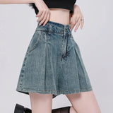 SHOPMOCHO Korean Casual High Waisted Pleated Denim Shorts For Women Spring Summer Baggy Jeans Shorts Y2k  A-Line Wide Leg Jeans