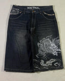 SHOPMOCHO American Washed Ecko Denim Shorts Mens Hip-hop Rock Street Fashion Pattern Straight Pants Harajuku Trend Wide Pants