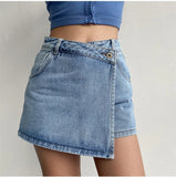 Shopmocho Elegant Slimming High-waisted A- line Denim Shorts Women's Summer New 2025 Light Color Two-piece Illusion Design Slim Fit