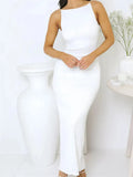 Shopmocho Sexy Women Long Dress Ruched Sleeveless Slim Solid Summer Party Back Split Dress Clubwear Female Vestido Outfits